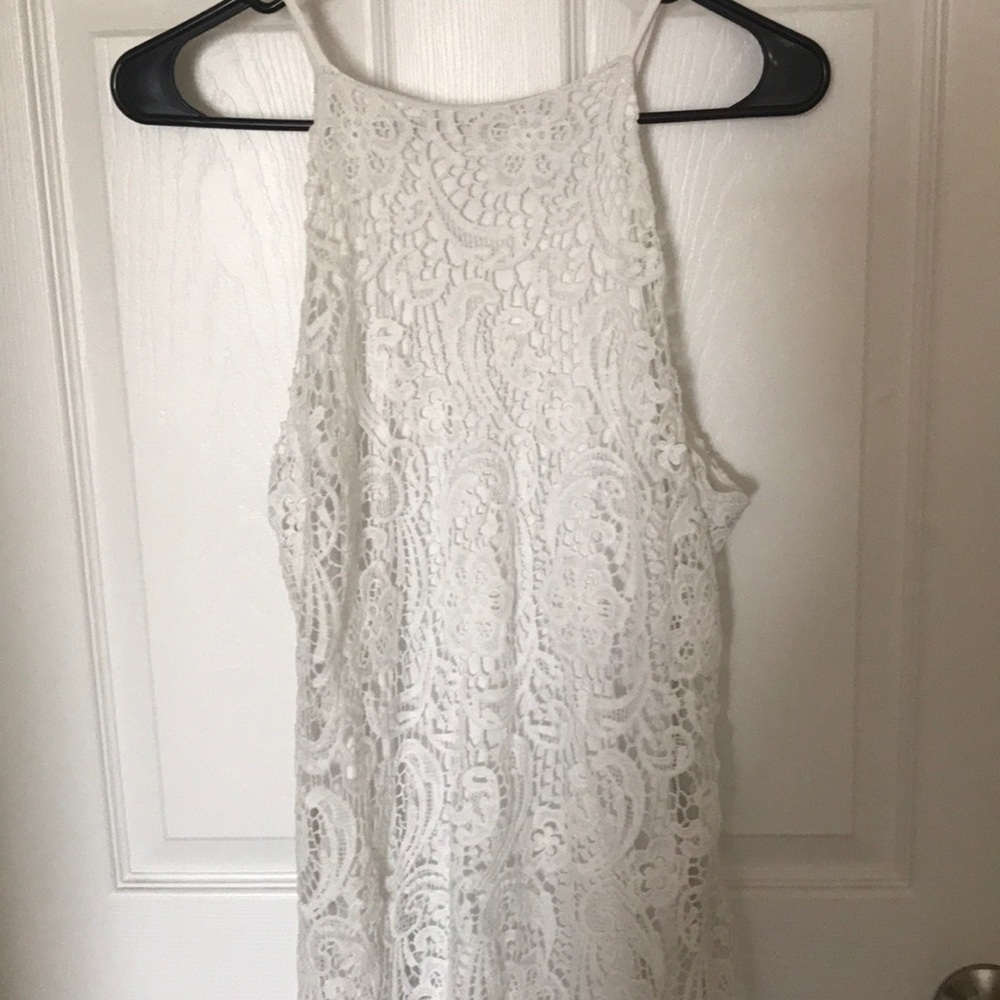 White lace dress with white slip